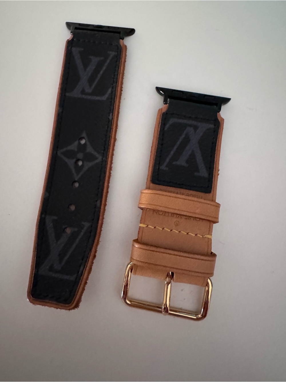 Louis Vuitton Black & Tan Monogram Apple Watch Band 46mm